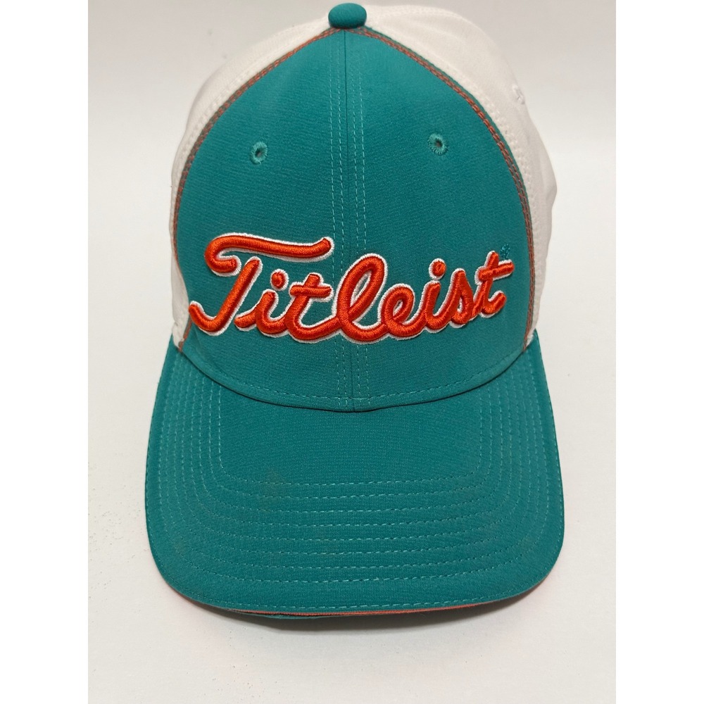 Titleist A-Flex Golf Hat Teal White Orange‎ Script Logo Mens S/M Baseball Cap